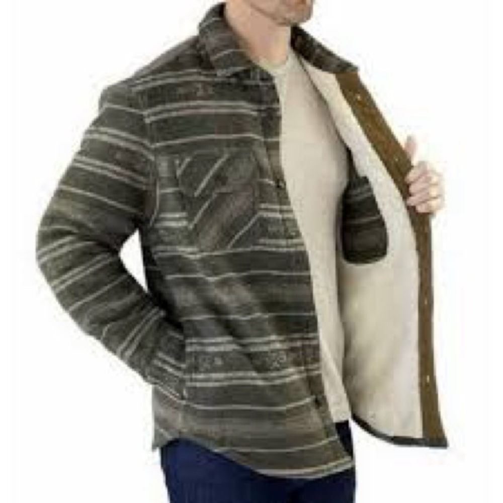 Jachs Men’s Wool Blend Sherpa Lined Shacket Army Green/Tan Size Medium